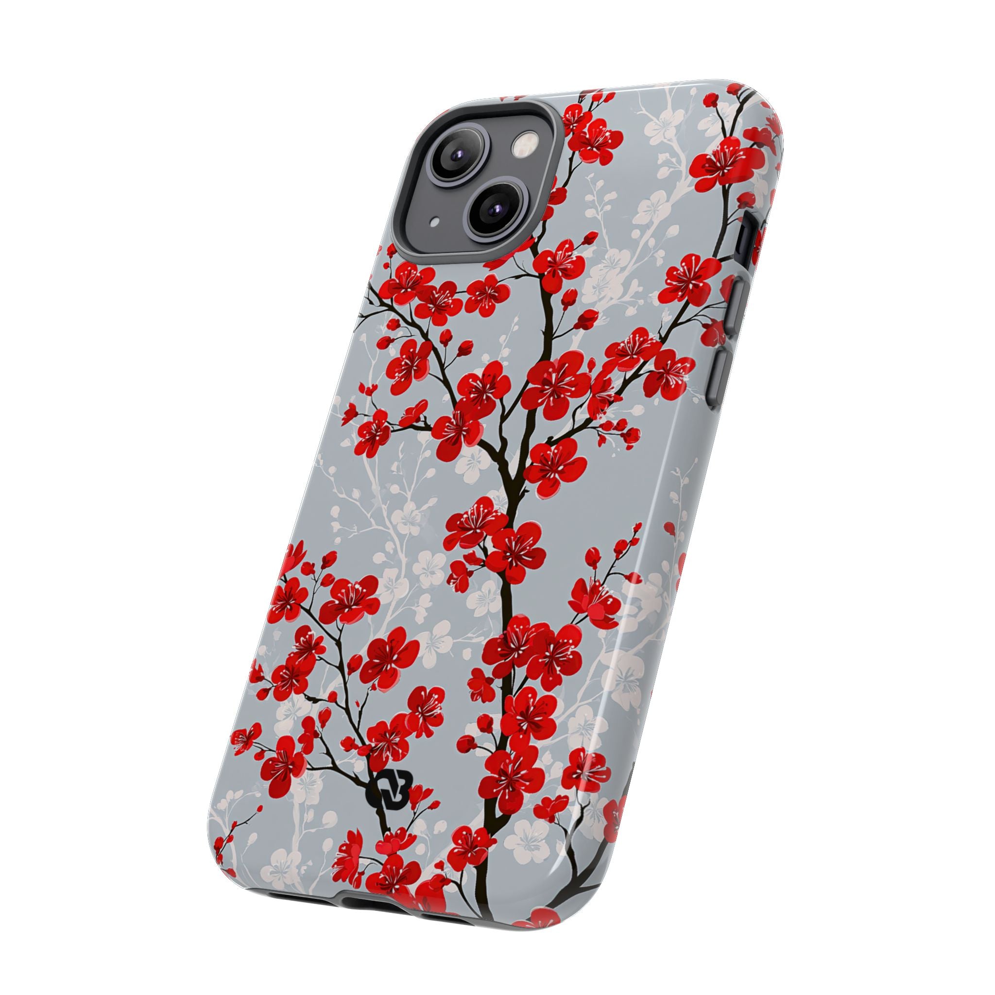 Grey Tough Phone Case for iPhone - Crimson Sakura Slate