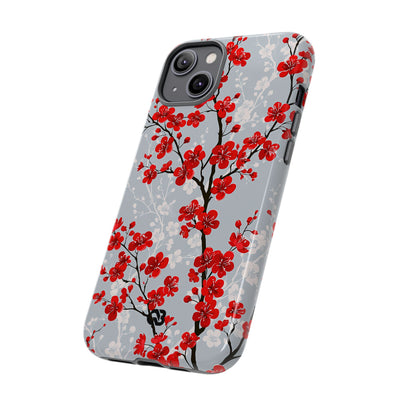 Grey Tough Phone Case for iPhone - Crimson Sakura Slate