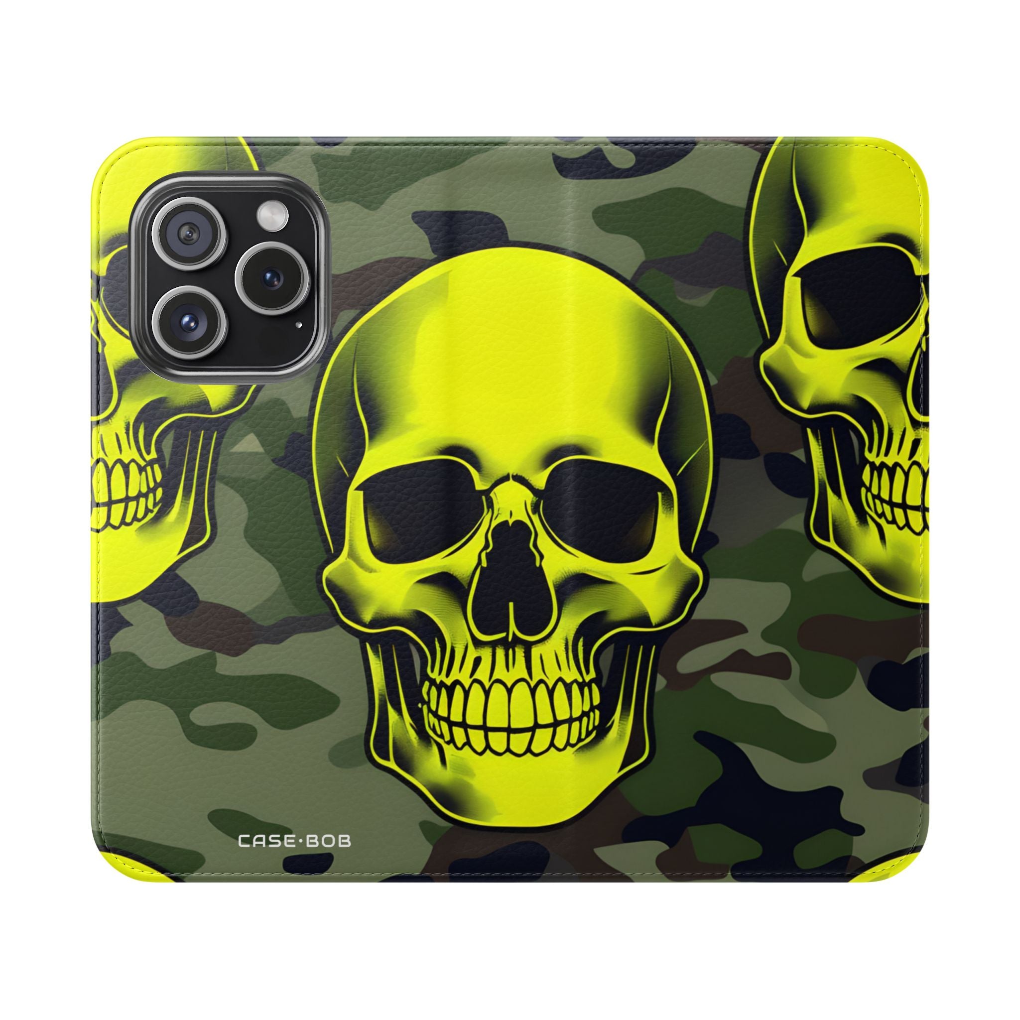 Neon Skull Camo - iPhone 15 Pro Case - Wallet