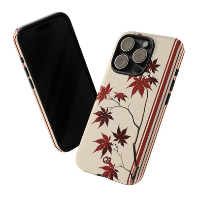 Red Tough Phone Case for iPhone - Crimson Momiji Stripe
