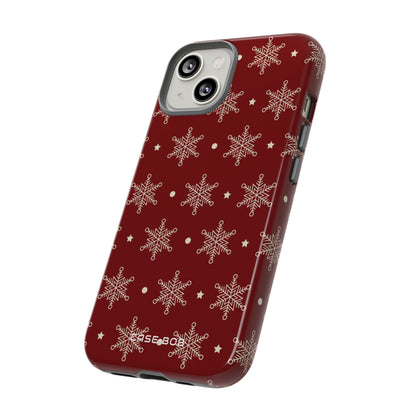 Cream Snowflake Crimson iPhone 14 Case - Tough