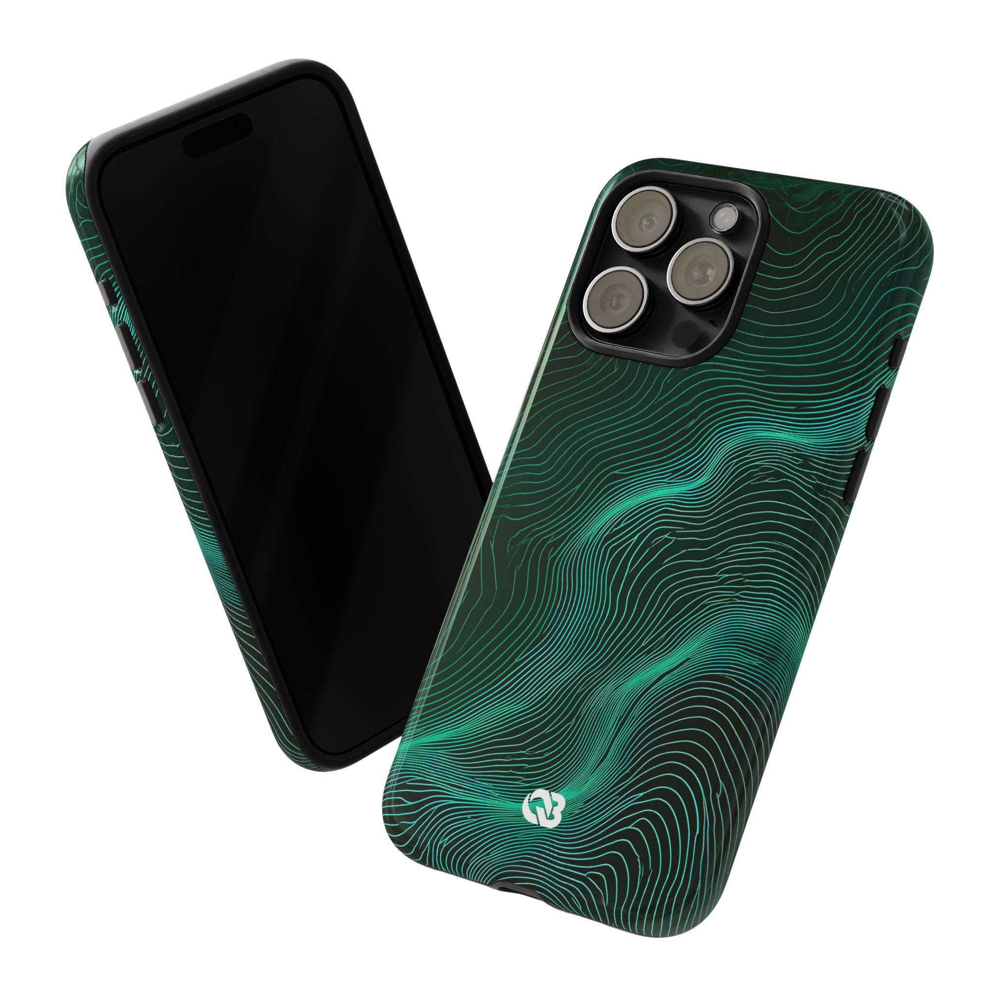 Teal Tough Phone Case for iPhone - Neon Jade Contour