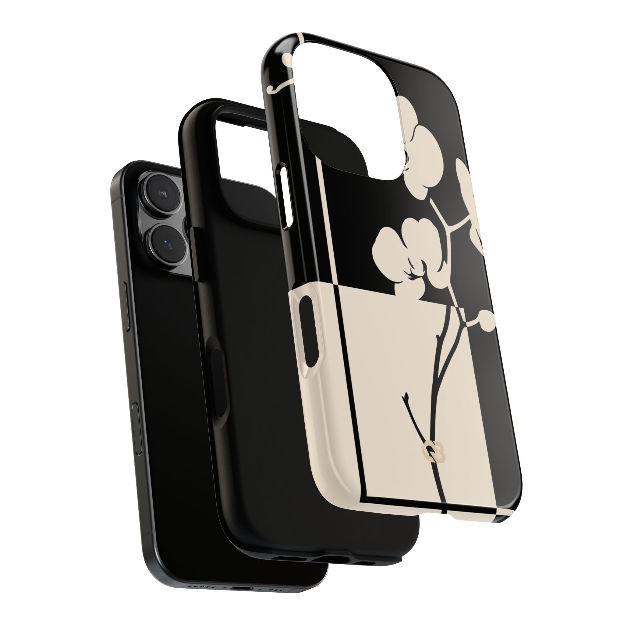 Beige Tough Phone Case for iPhone - Nocturnal Orchid Frame