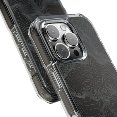 Black Impact MagSafe Phone Case for iPhone - Obsidian Topo Wireframe