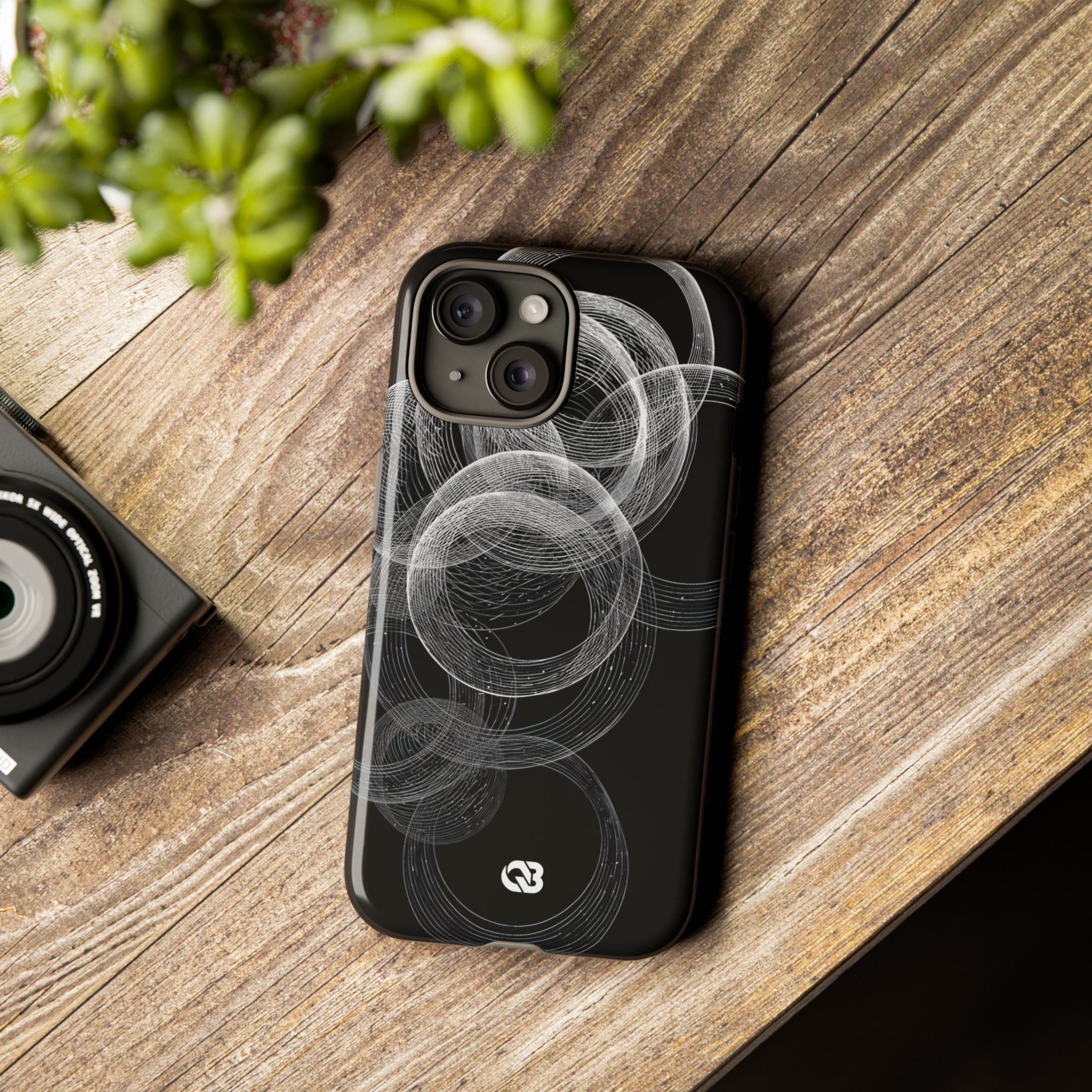 Black Tough Phone Case for iPhone - Kinetic Wireframe Orbit