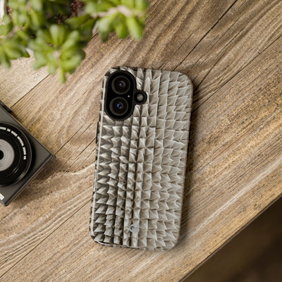 Beige Tough Phone Case for iPhone - Bone Spiked Grid