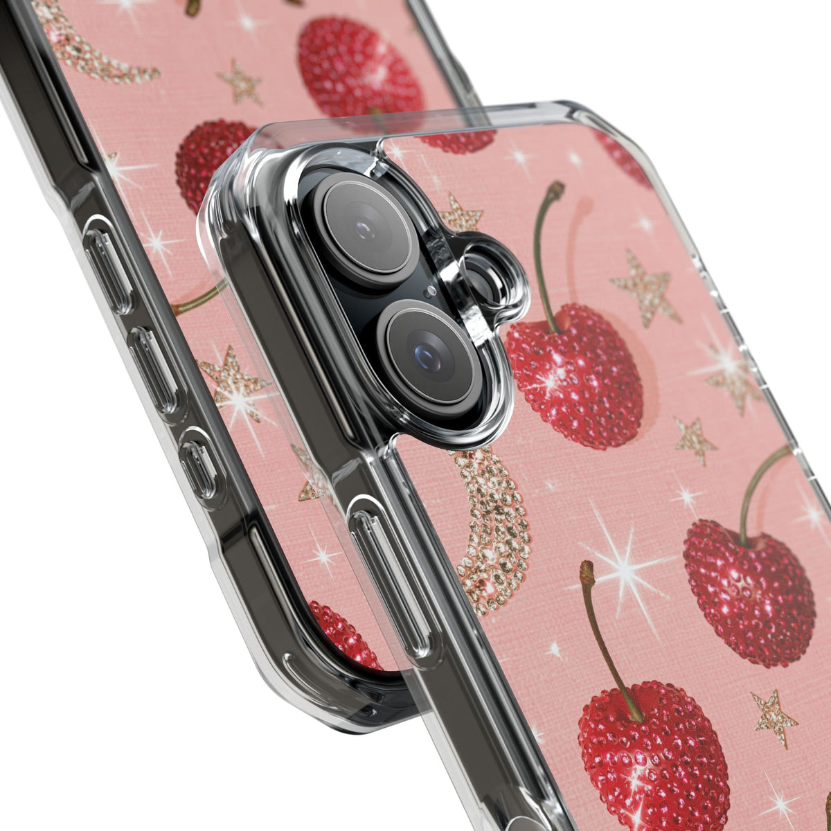 Bedazzled Ruby Cherries · Clear Impact Magnetic Phone Case for iPhone · Pink