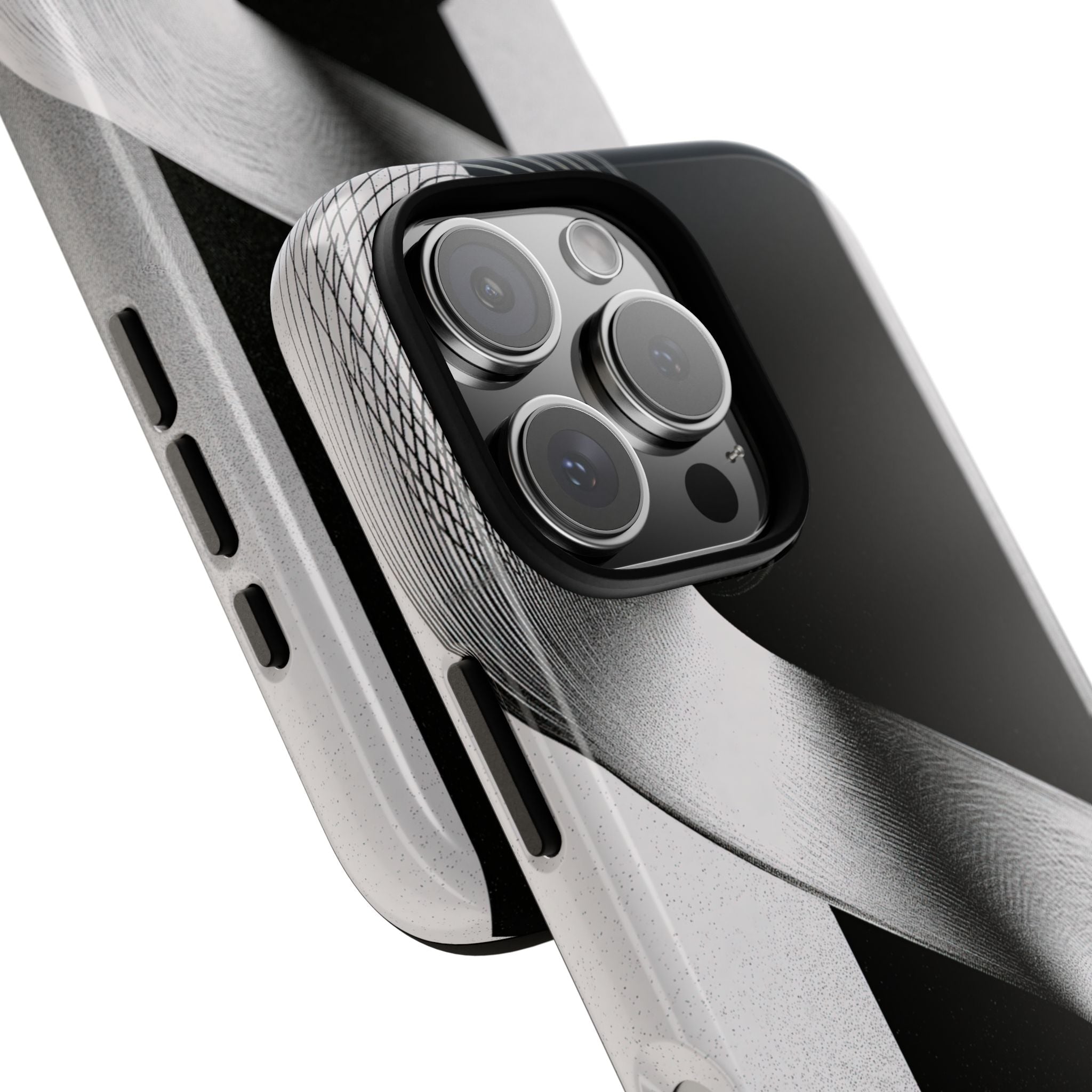 Grey Tough Phone Case for iPhone - Obsidian Moiré Wave