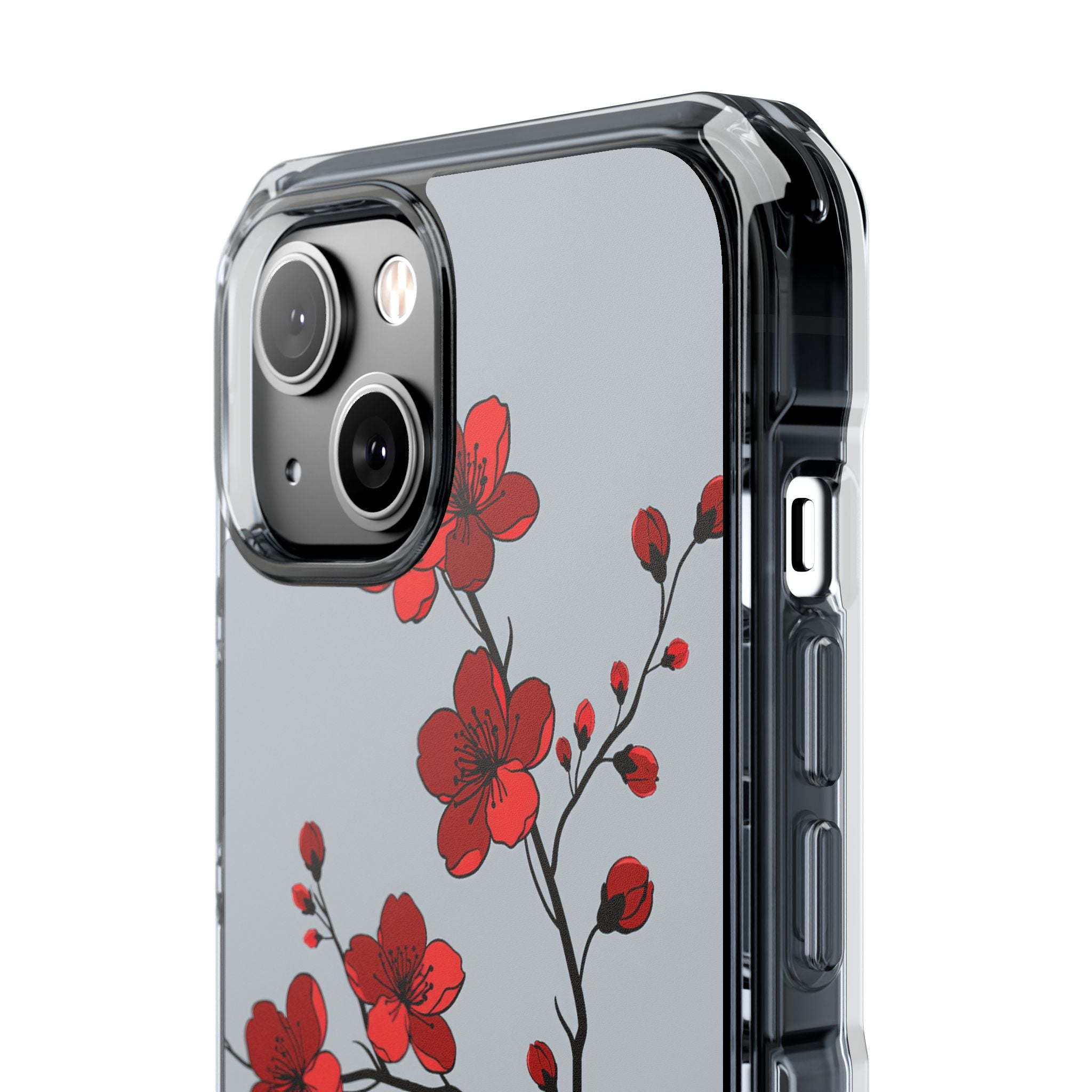 Grey Impact MagSafe Phone Case for iPhone - Crimson Blossom Onyx