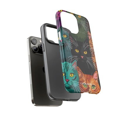 Teal Cat Grid iPhone 14 Pro Max Case - Tough
