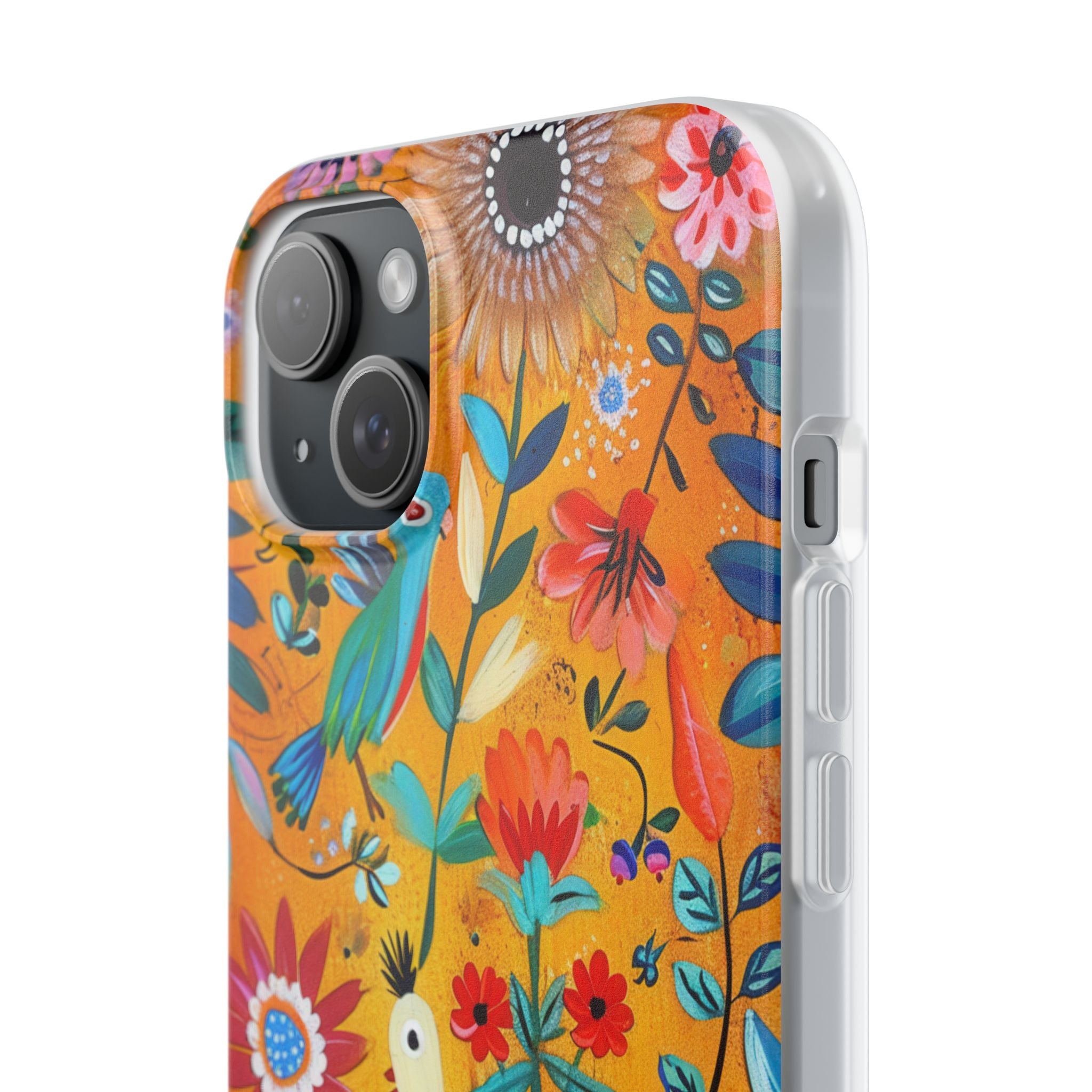 Bunte Vögel Blühen iPhone 15 Plus Case - Soft