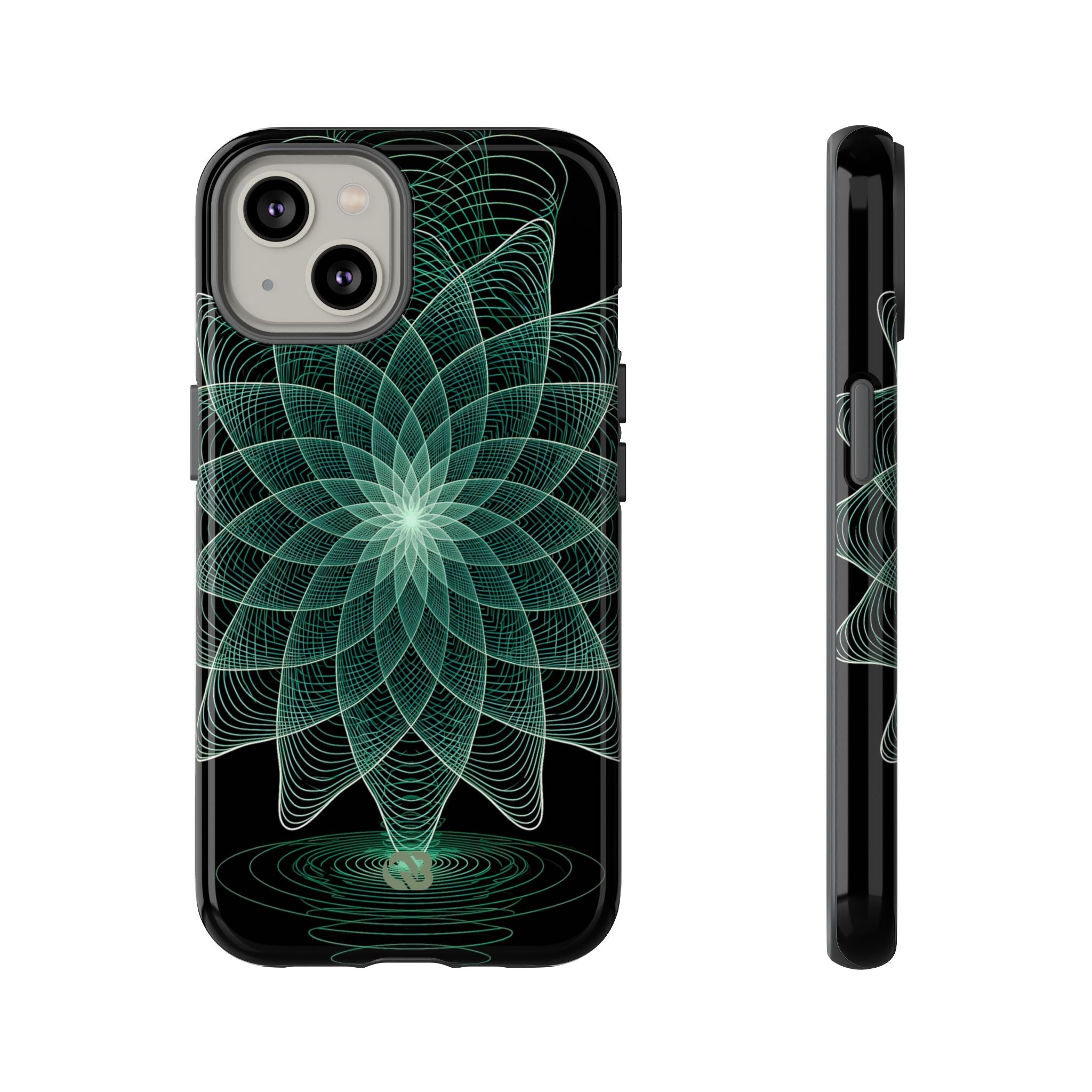 Green Tough Phone Case for iPhone - Cyan Signal Bloom