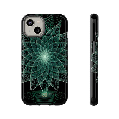 Green Tough Phone Case for iPhone - Cyan Signal Bloom