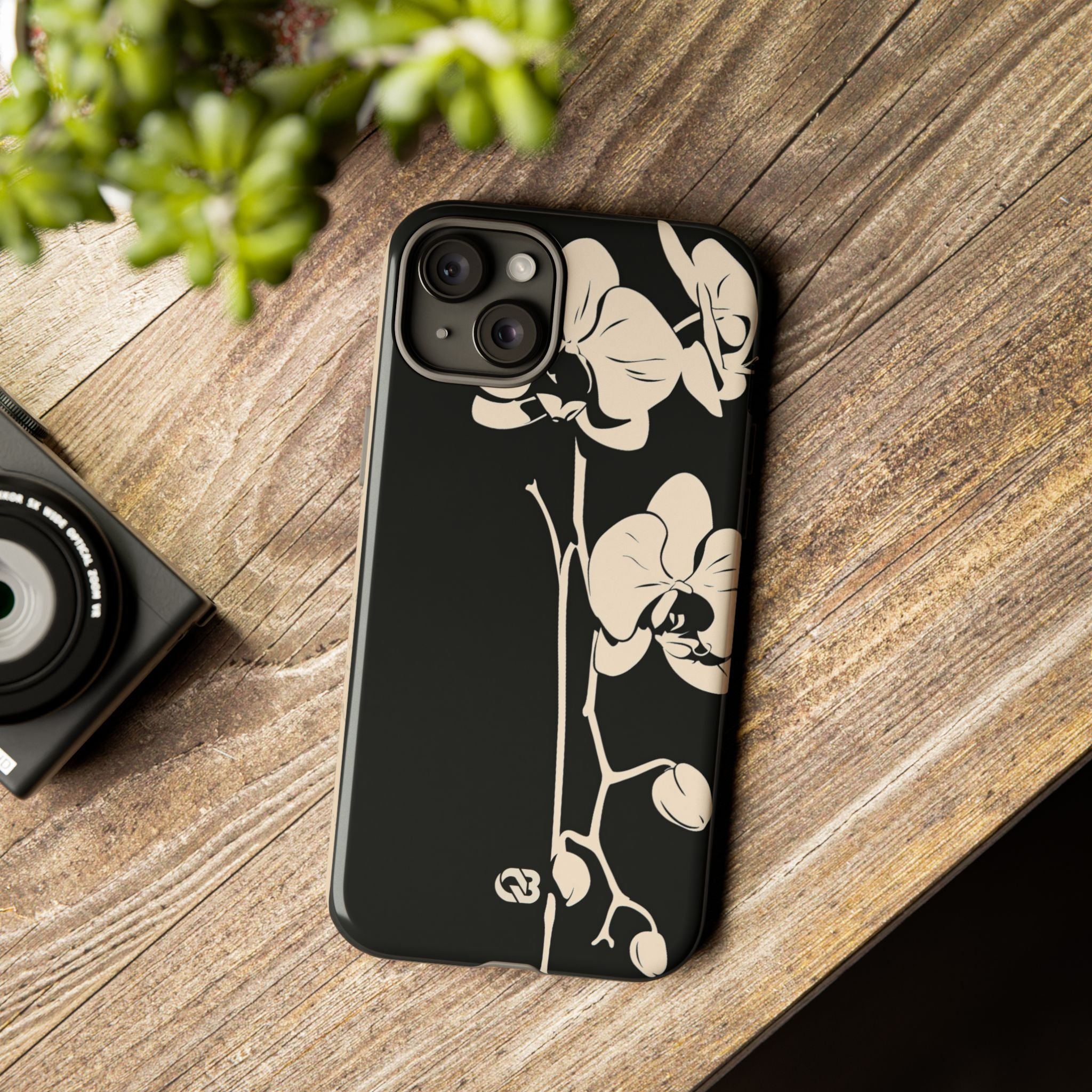 Black Tough Phone Case for iPhone - Obsidian Bone Orchid