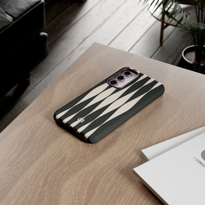 Black Tough Phone Case for Samsung - Ivory Spindle Grid