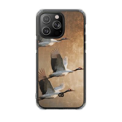 Golden Crane Flight · Clear Impact Magnetic Phone Case for iPhone · Gold