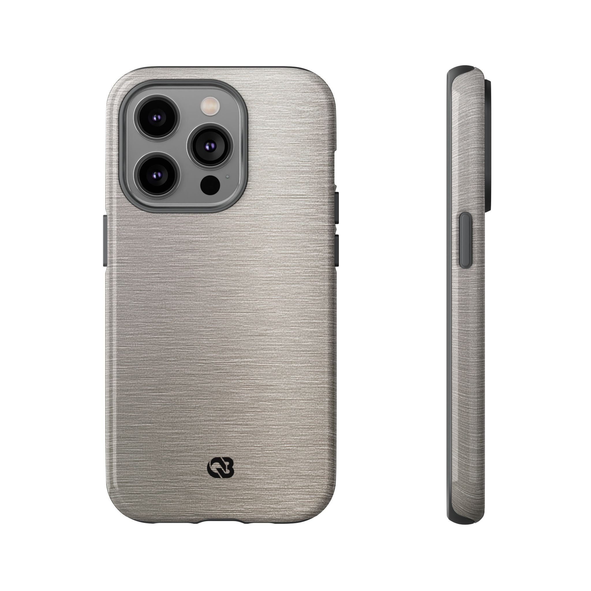 Grey Tough Phone Case for iPhone - Brushed Nickel Linen