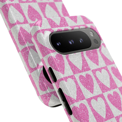 Glitzer Herz Raster Google Pixel 9 Pro Case - Tough