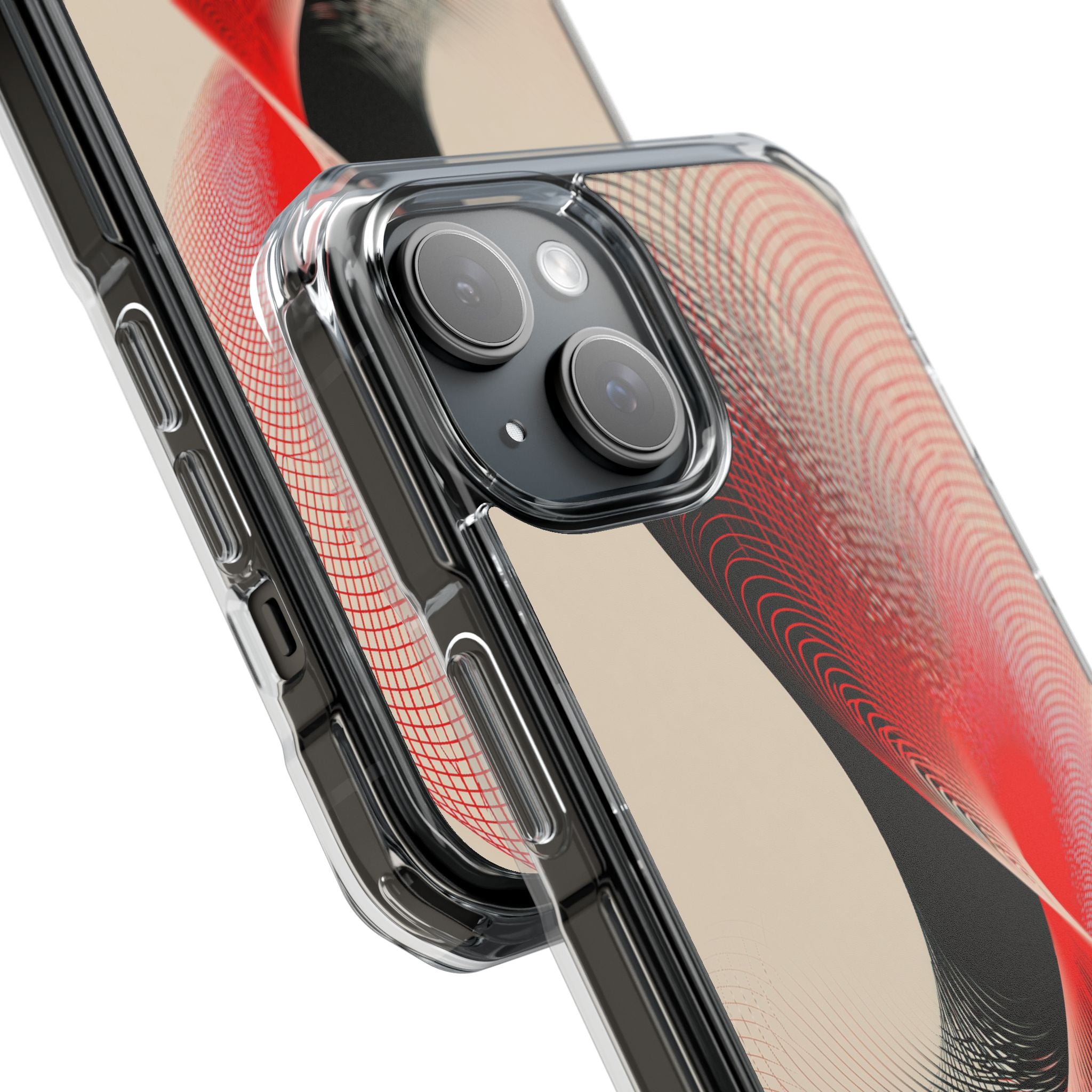 Red Impact MagSafe Phone Case for iPhone - Crimson Grid Vortex