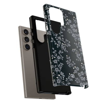 Black Tough Phone Case for Samsung - Midnight Slate Blossom