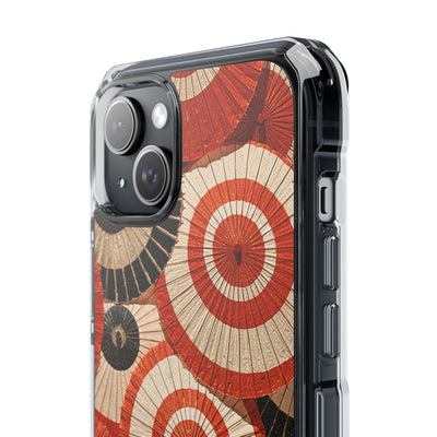 Vermilion Wagasa Motif · Clear Impact Magnetic Phone Case for iPhone · Red