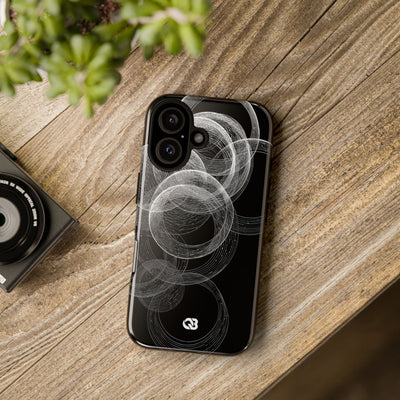 Black Tough Phone Case for iPhone - Kinetic Wireframe Orbit