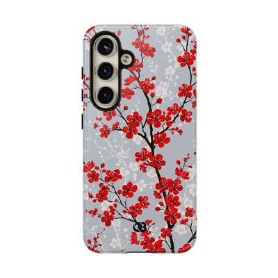 Grey Tough Phone Case for Samsung - Crimson Sakura Slate