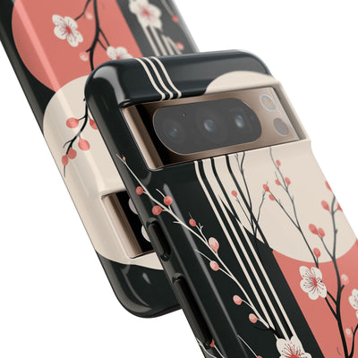 Black Tough Phone Case for Google Pixel - Kyoto Midnight Blossom