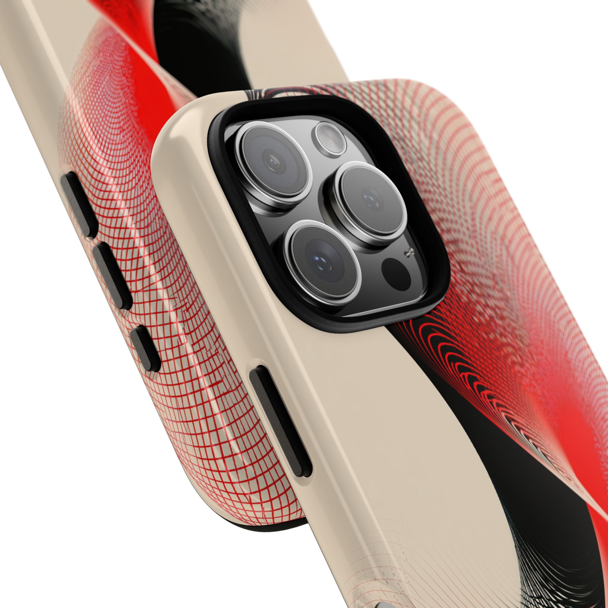 Red Tough Phone Case for iPhone - Crimson Grid Vortex