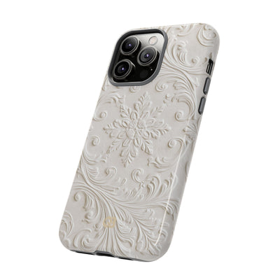 White Tough Phone Case for iPhone - Alabaster Floral Relief
