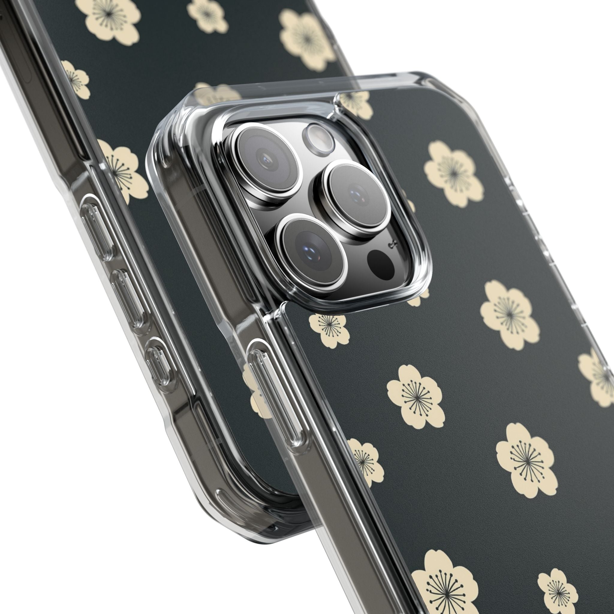 Teal Impact MagSafe Phone Case for iPhone - Obsidian Cream Petals