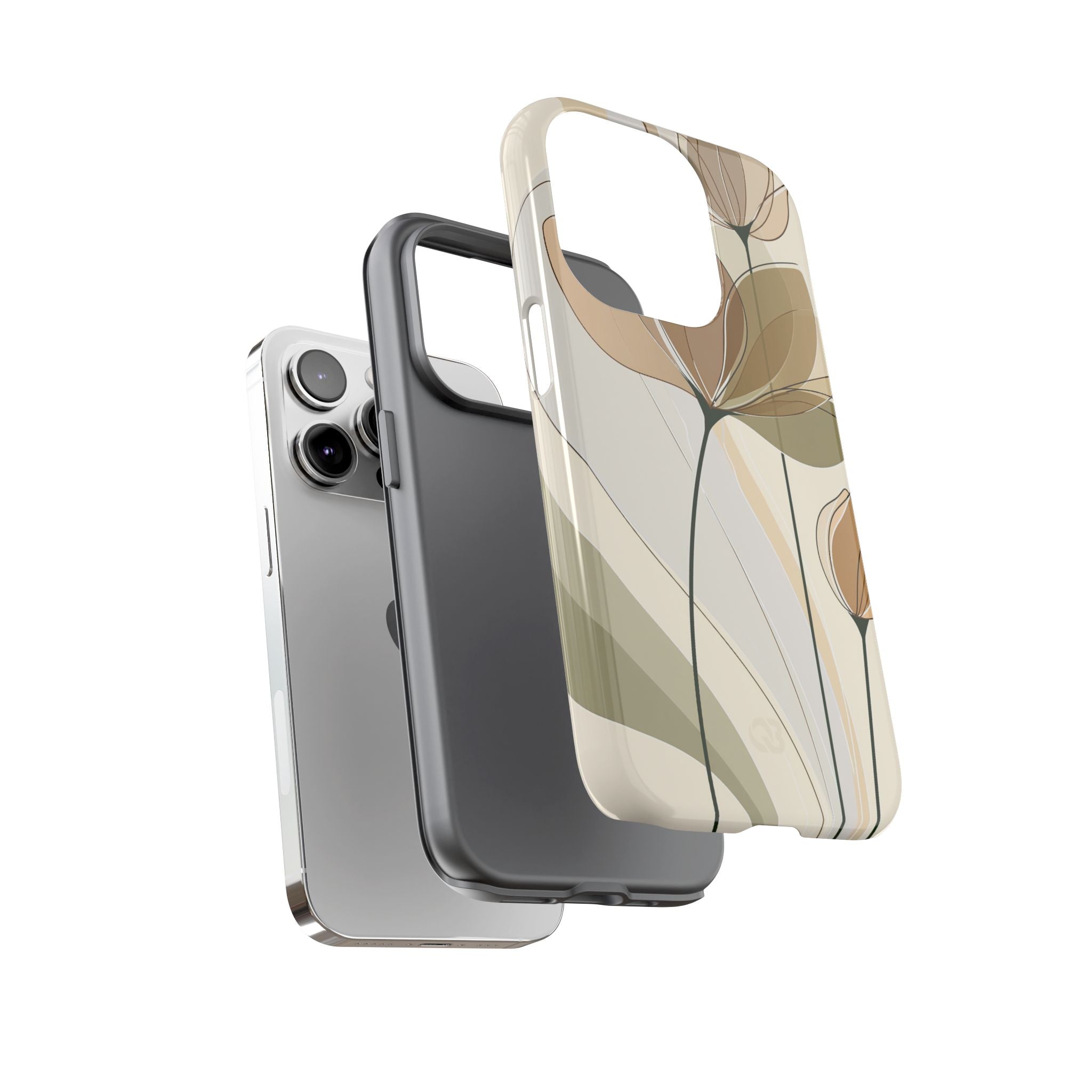 Beige Tough Phone Case for iPhone - Muted Ochre Petals