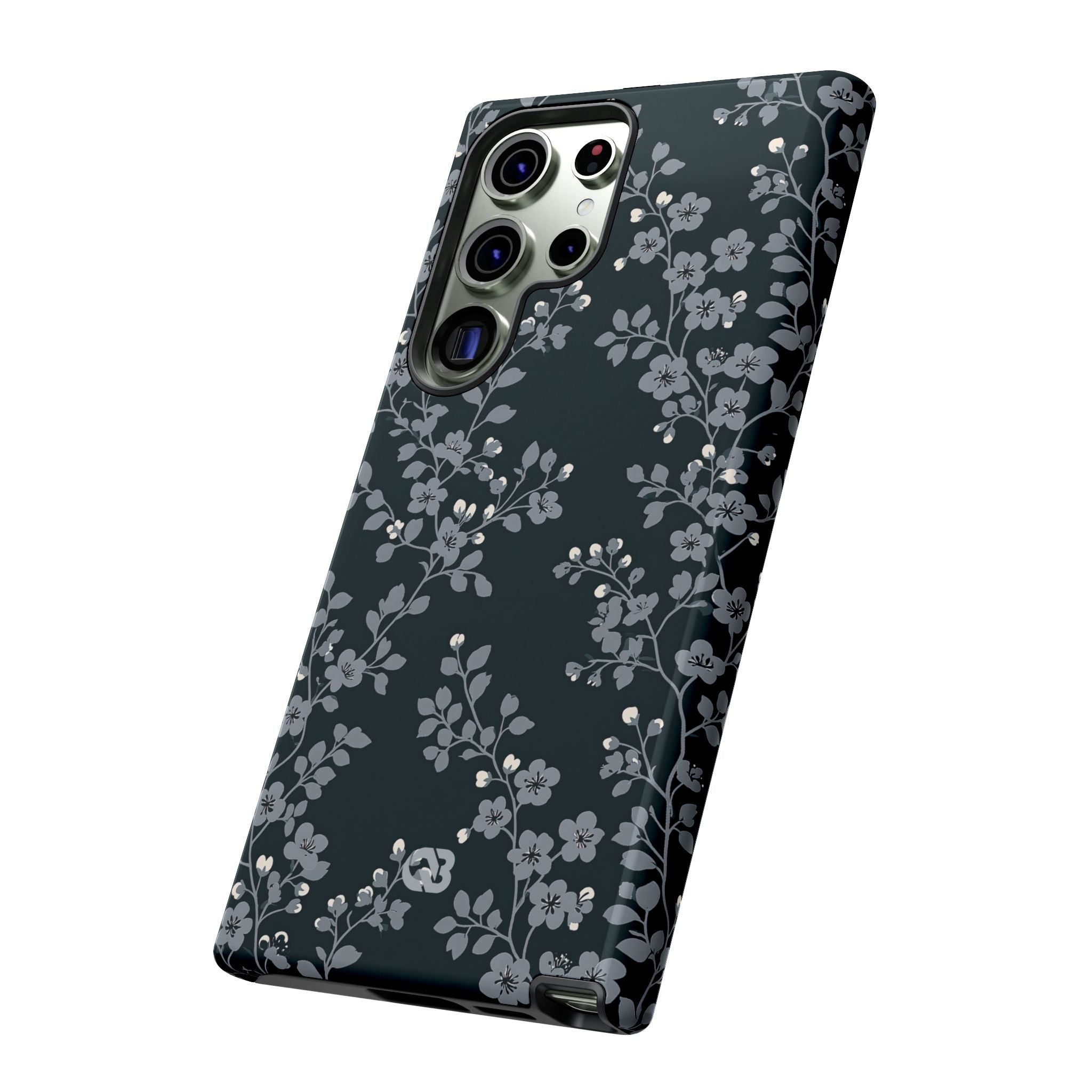 Black Tough Phone Case for Samsung - Midnight Slate Blossom