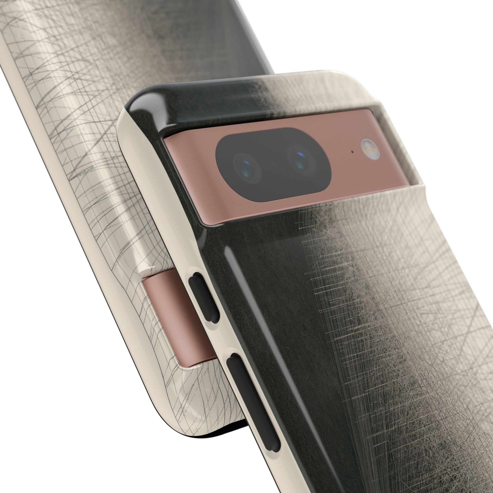 Beige Tough Phone Case for Google Pixel - Brutalist Graphite Grid