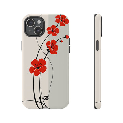 Beige Tough Phone Case for iPhone - Scarlet Ink Petals