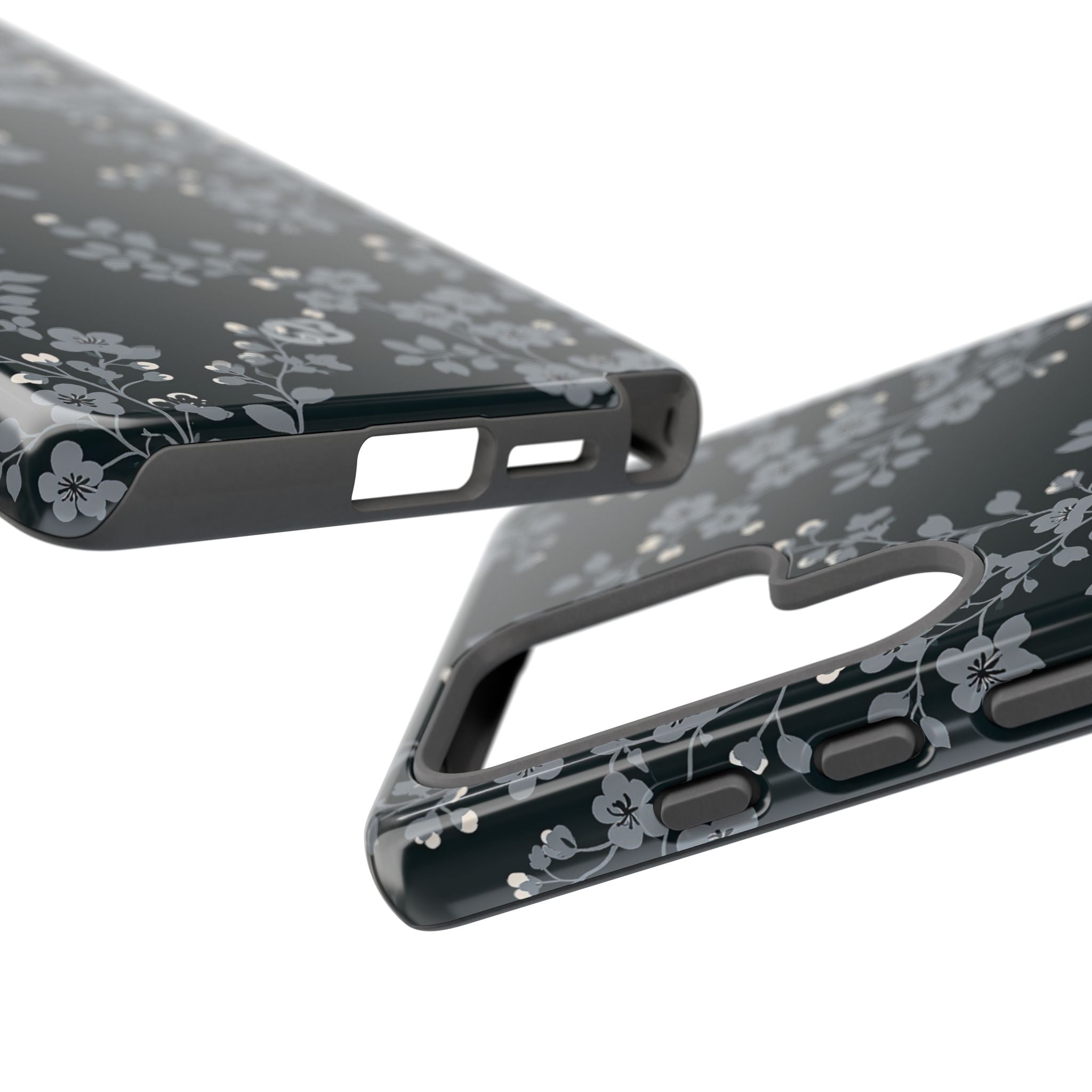 Black Tough Phone Case for Samsung - Midnight Slate Blossom