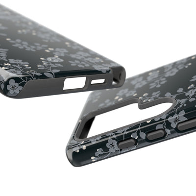 Black Tough Phone Case for Samsung - Midnight Slate Blossom