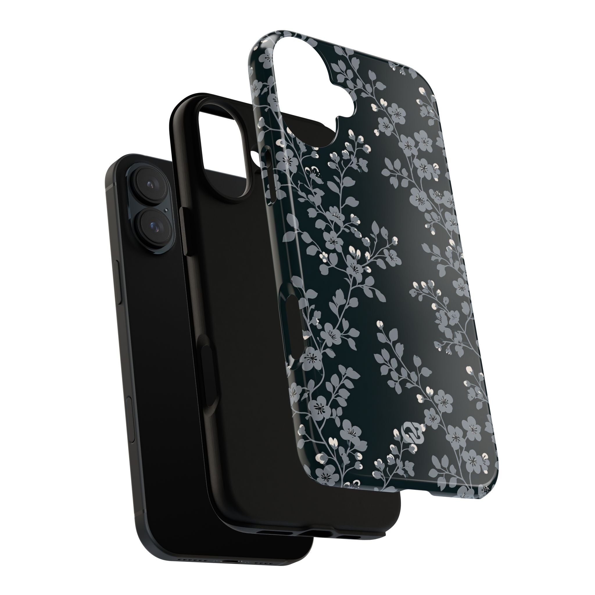 Black Tough Phone Case for iPhone - Midnight Slate Blossom