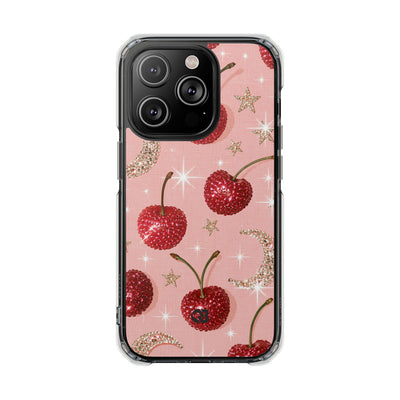 Bedazzled Ruby Cherries · Clear Impact Magnetic Phone Case for iPhone · Pink