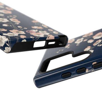 Blue Tough Phone Case for Samsung - Midnight Peach Sakura
