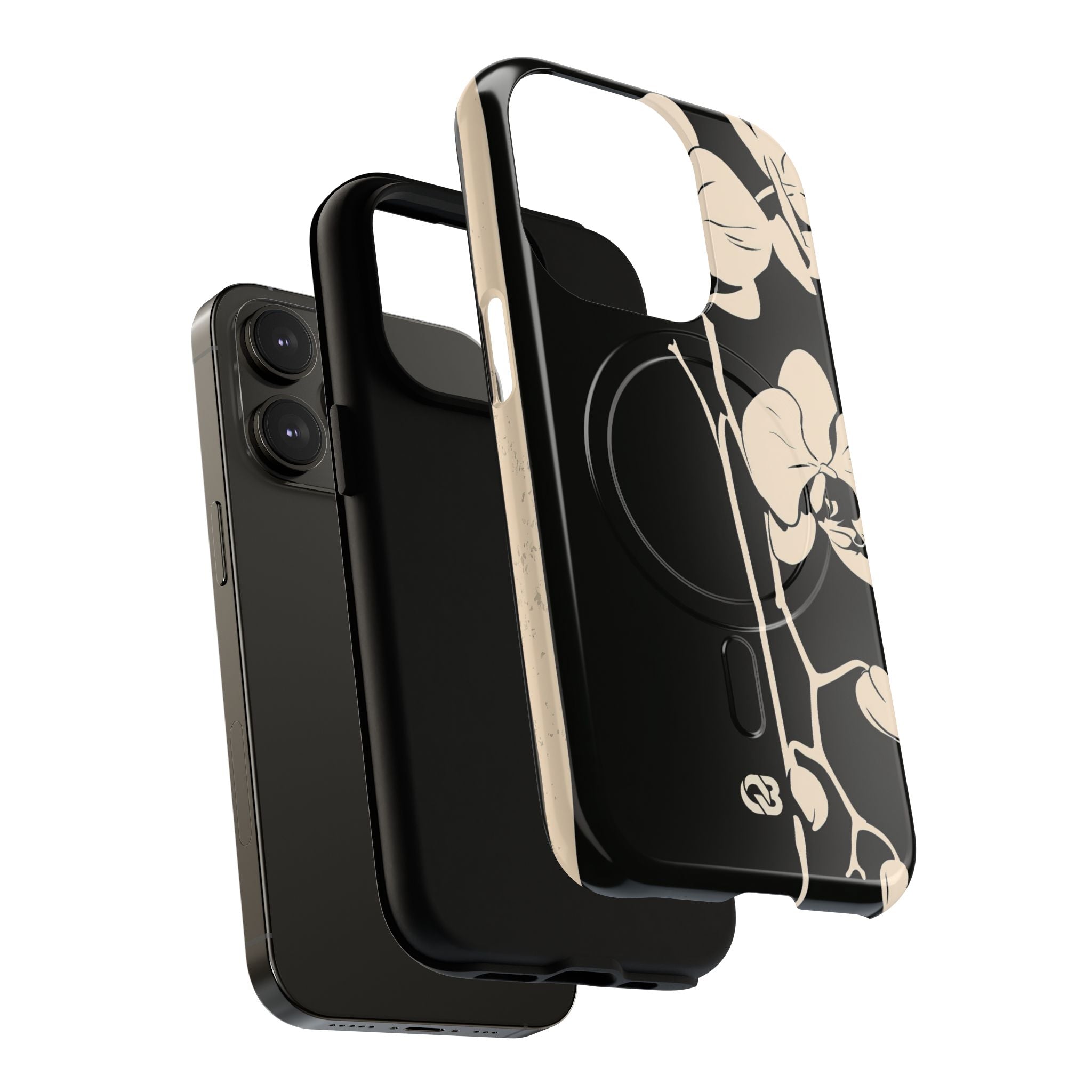 Black Tough 2.0 Magsafe Phone Case for iPhone - Obsidian Bone Orchid