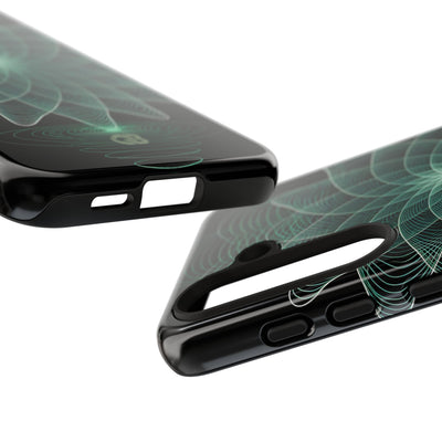 Green Tough Phone Case for Samsung - Cyan Signal Bloom