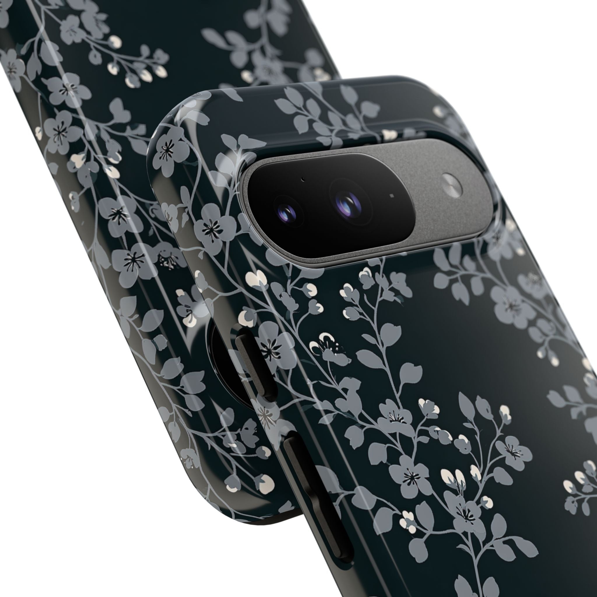 Black Tough Phone Case for Google Pixel - Midnight Slate Blossom