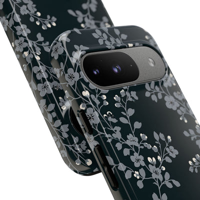 Black Tough Phone Case for Google Pixel - Midnight Slate Blossom