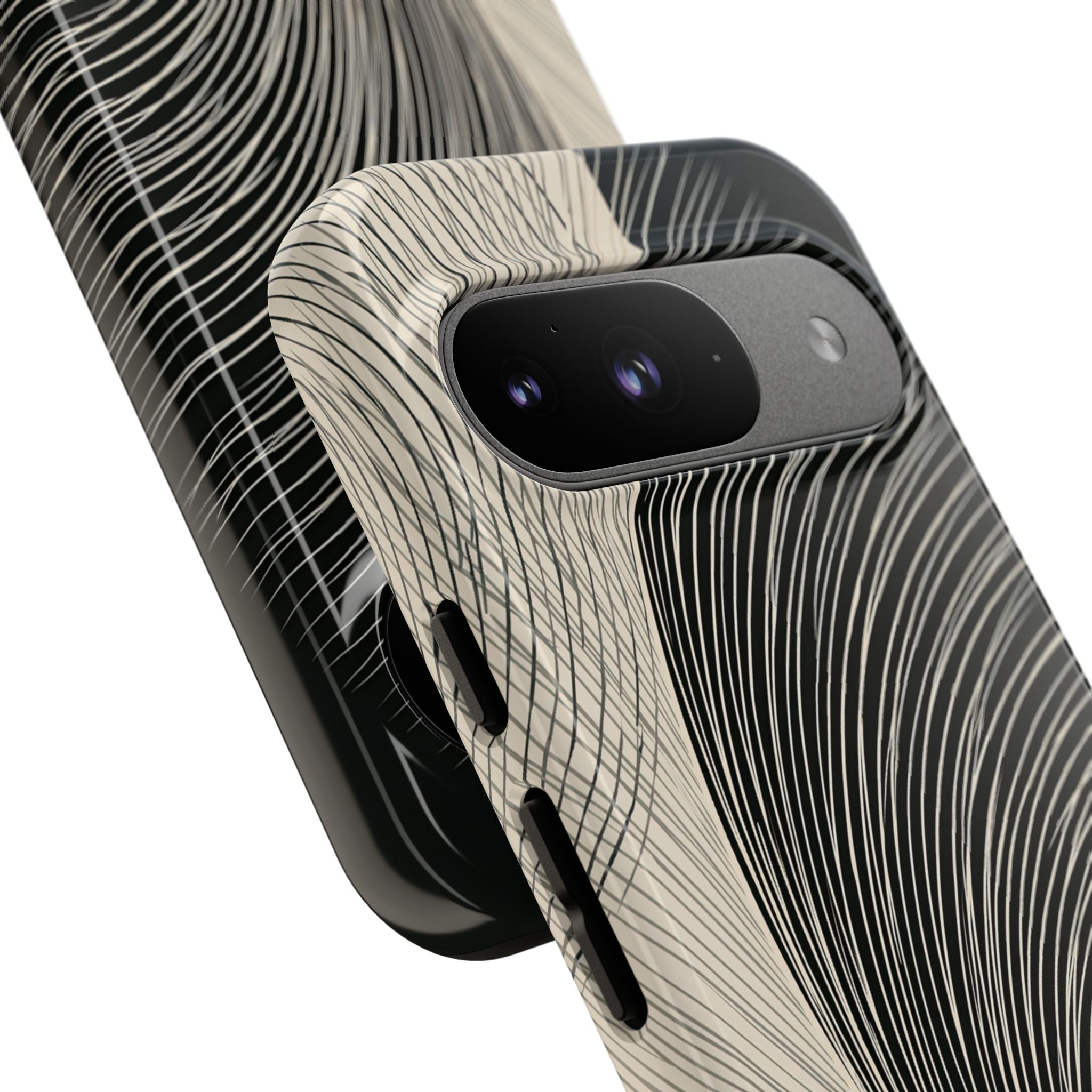 Beige Tough Phone Case for Google Pixel - Obsidian Cream Plume