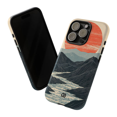 Beige Tough Phone Case for iPhone - Crimson Ridge Flow