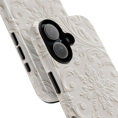 White Tough Phone Case for iPhone - Alabaster Floral Relief