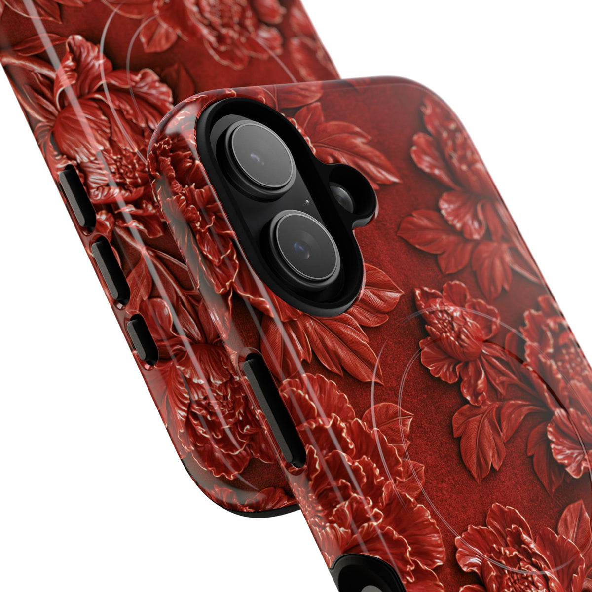 Cinnabar Peony Relief · Tough 2.0 Magnetic Phone Case for iPhone · Red