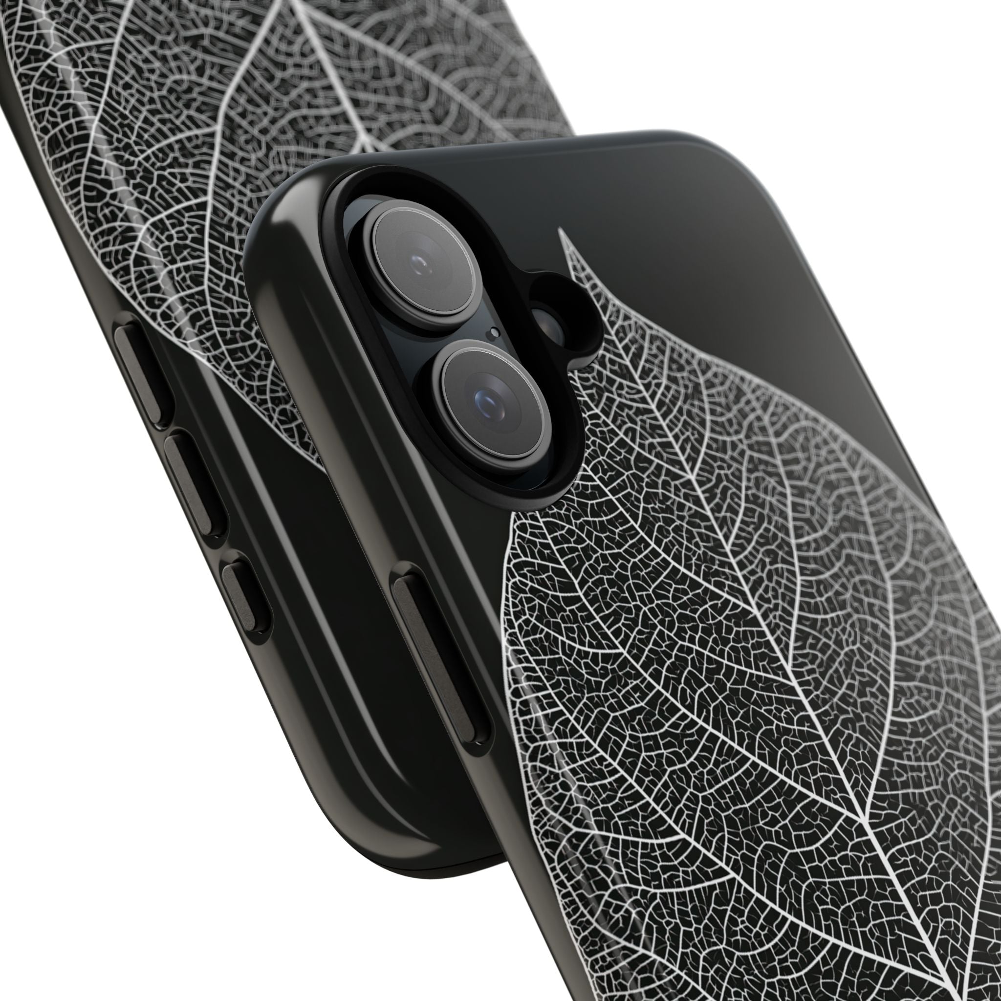 Black Tough Phone Case for iPhone - Bleached Leaf Lattice