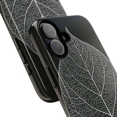 Black Tough Phone Case for iPhone - Bleached Leaf Lattice